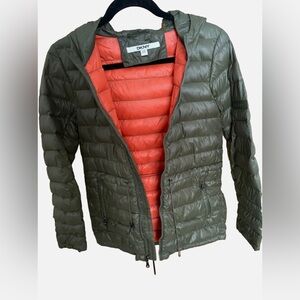 Women's DKNY Down Hooded Dark Green Jacket - Size XS
